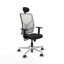 Motilla sincro malla blanca similpiel negro brazos 1D base blanca cabecero fijo ruedas 65mm engomadas