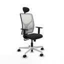 Motilla sincro malla blanca similpiel negro brazos 1D base blanca cabecero fijo ruedas 65mm nailon