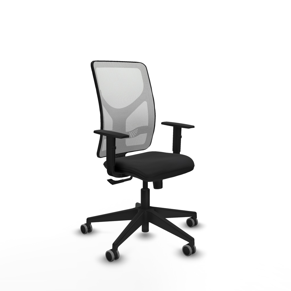 Motilla sincro malla blanca similpiel negro brazos 1D base piramidal  ruedas 65mm engomadas