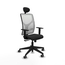 Motilla sincro malla blanca similpiel negro brazos 1D base piramidal cabecero fijo ruedas 65mm engomadas