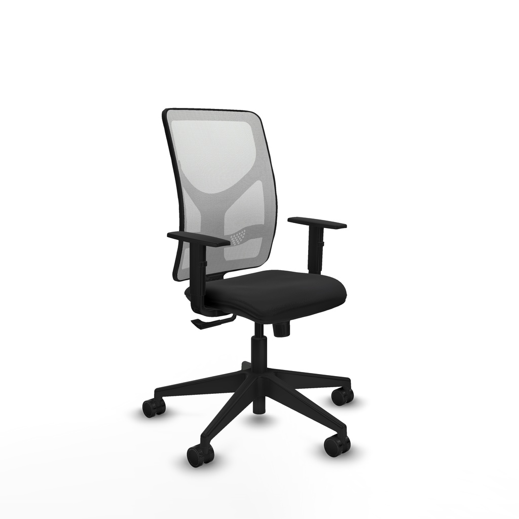 Motilla sincro malla blanca similpiel negro brazos 1D base piramidal  ruedas 65mm nailon
