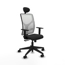 Motilla sincro malla blanca similpiel negro brazos 1D base piramidal cabecero fijo ruedas 65mm nailon