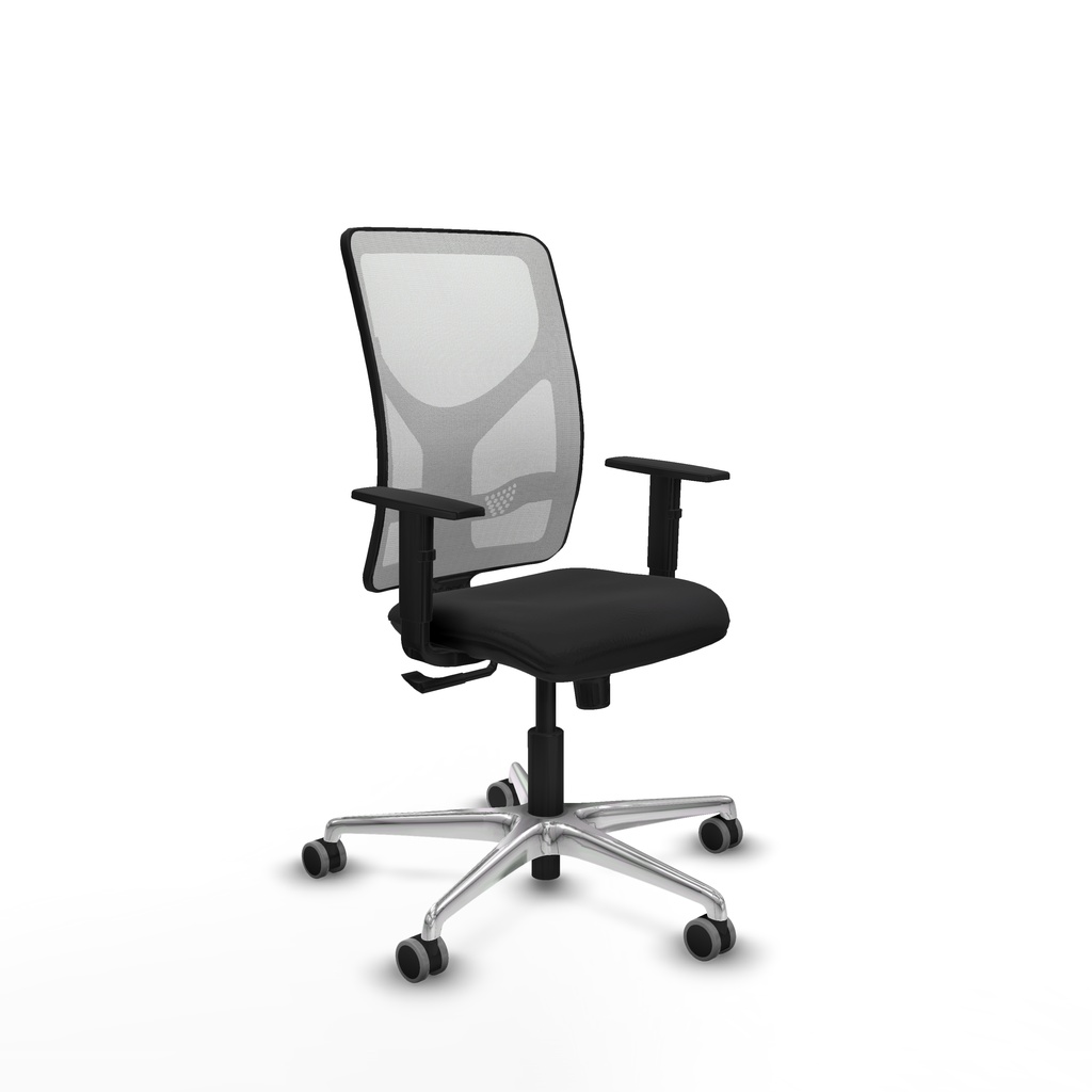Motilla sincro malla blanca similpiel negro brazos 1D base aluminio  ruedas 65mm engomadas