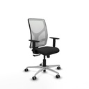 Motilla sincro malla blanca similpiel negro brazos 1D base aluminio  ruedas 65mm engomadas