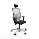 Motilla sincro malla blanca similpiel negro brazos 1D base aluminio cabecero fijo ruedas 65mm engomadas