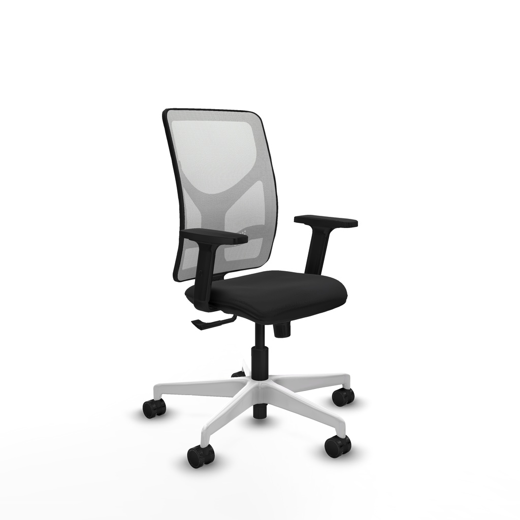 Motilla sincro malla blanca similpiel negro brazos 2D base blanca  ruedas 65mm nailon