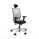 Motilla sincro malla blanca similpiel negro brazos 2D base blanca cabecero fijo ruedas 65mm nailon