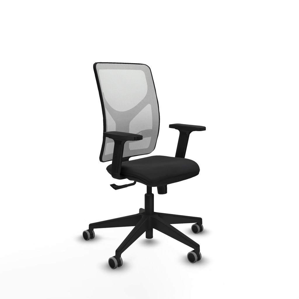 Motilla sincro malla blanca similpiel negro brazos 2D base piramidal  ruedas 65mm engomadas
