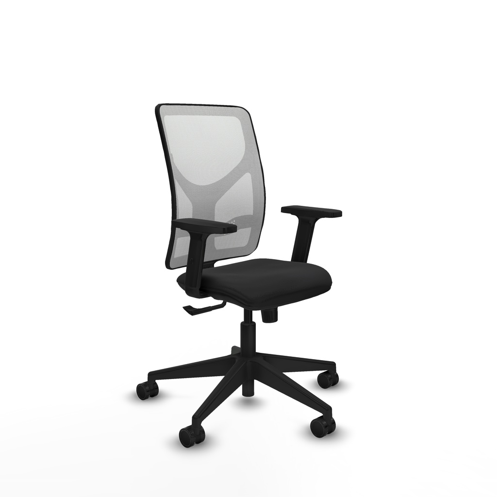Motilla sincro malla blanca similpiel negro brazos 2D base piramidal  ruedas 65mm nailon