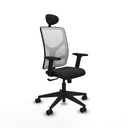 Motilla sincro malla blanca similpiel negro brazos 2D base piramidal cabecero fijo ruedas 65mm nailon