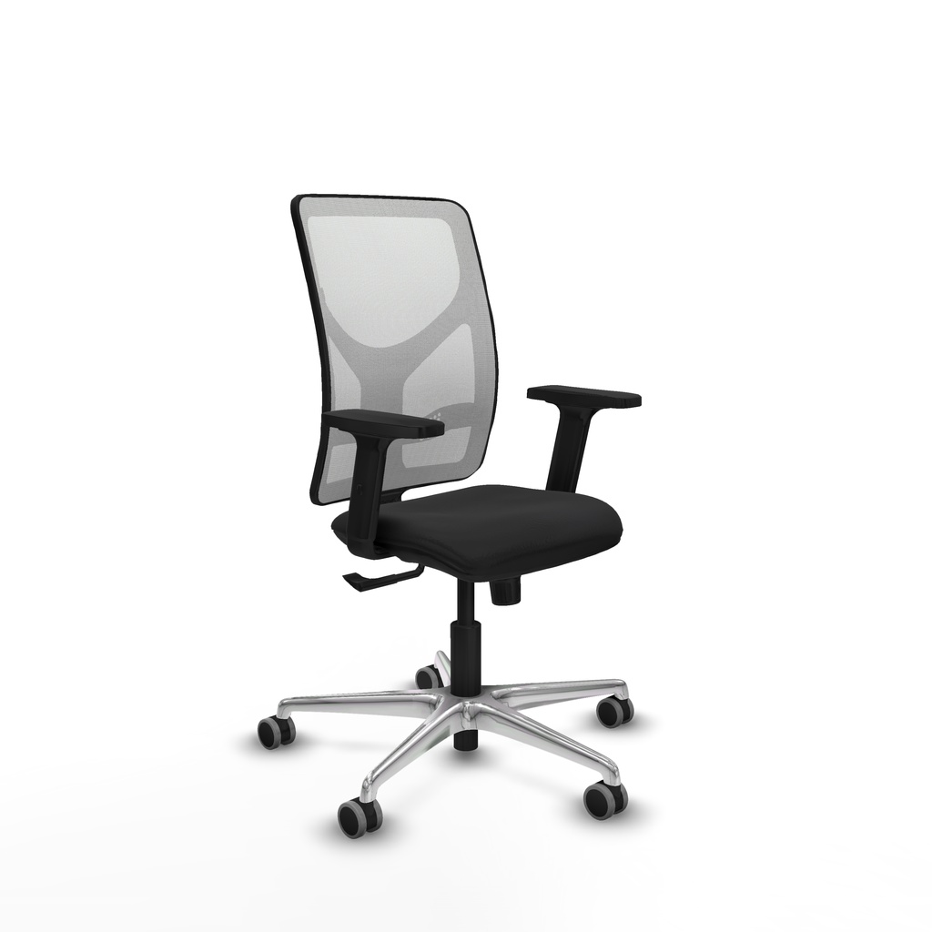 Motilla sincro malla blanca similpiel negro brazos 2D base aluminio  ruedas 65mm engomadas