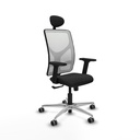 Motilla sincro malla blanca similpiel negro brazos 2D base aluminio cabecero fijo ruedas 65mm engomadas
