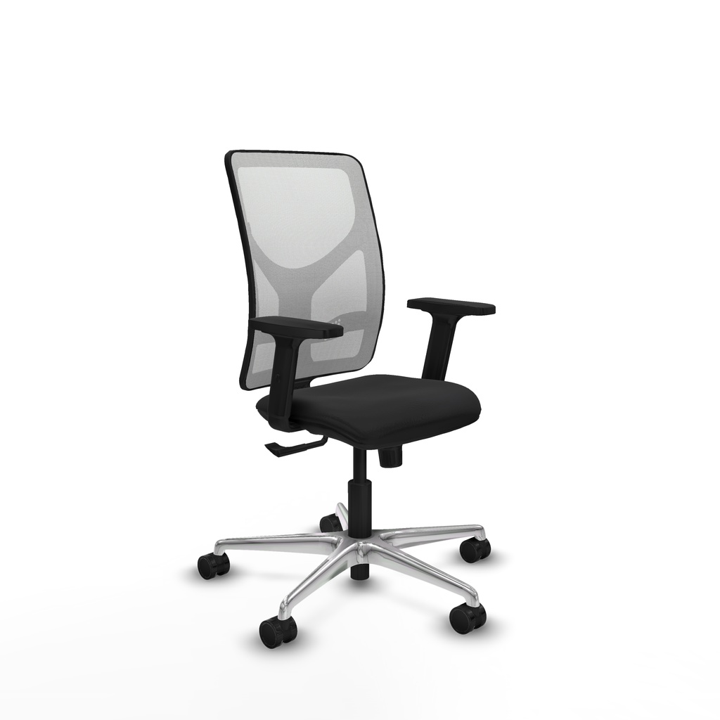 Motilla sincro malla blanca similpiel negro brazos 2D base aluminio  ruedas 65mm nailon