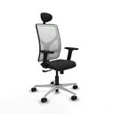 Motilla sincro malla blanca similpiel negro brazos 2D base aluminio cabecero fijo ruedas 65mm nailon