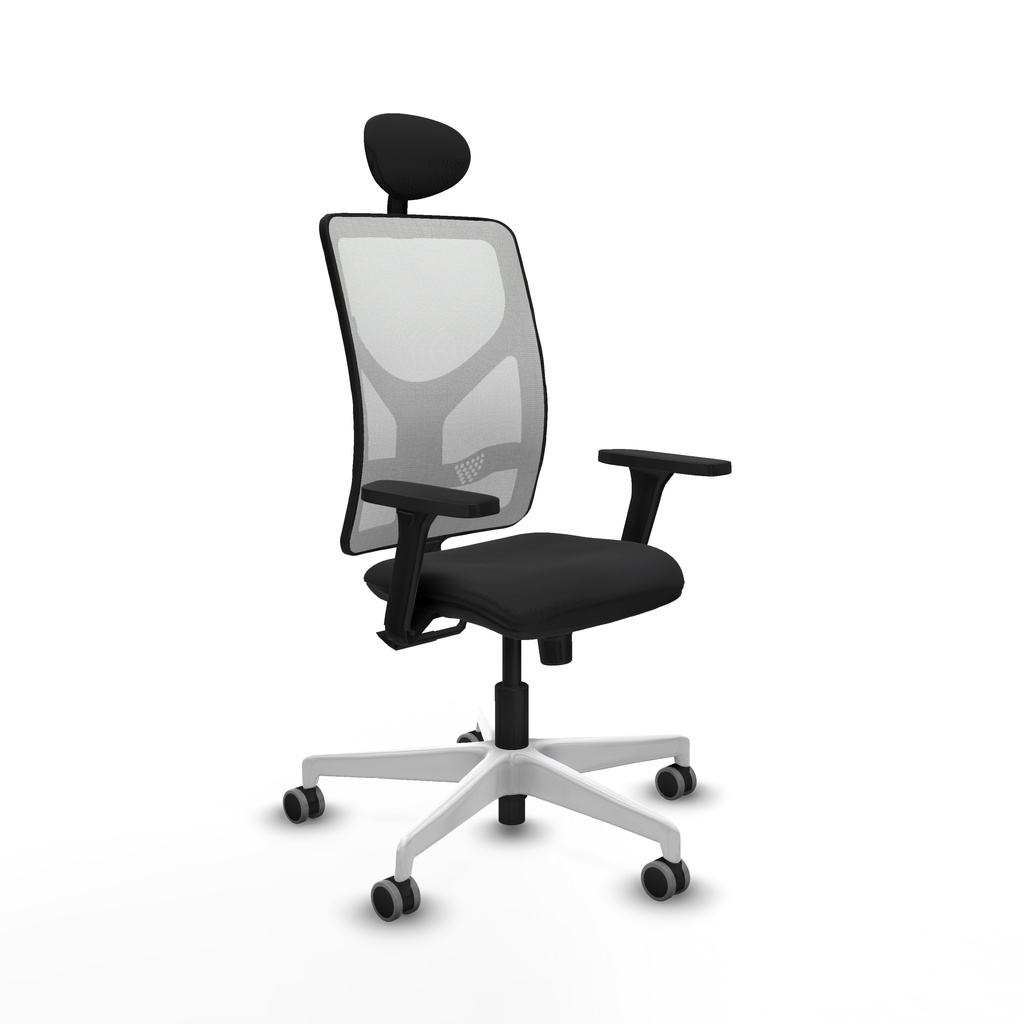 Motilla sincro malla blanca similpiel negro brazos 3D base blanca cabecero fijo ruedas 65mm engomadas