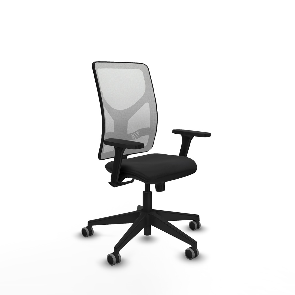 Motilla sincro malla blanca similpiel negro brazos 3D base piramidal  ruedas 65mm engomadas