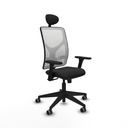 Motilla sincro malla blanca similpiel negro brazos 3D base piramidal cabecero fijo ruedas 65mm engomadas