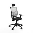 Motilla sincro malla blanca similpiel negro brazos 3D base piramidal cabecero fijo ruedas 65mm nailon
