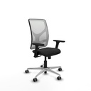 Motilla sincro malla blanca similpiel negro brazos 3D base aluminio  ruedas 65mm engomadas