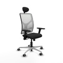 Motilla sincro malla blanca similpiel negro brazos 3D base aluminio cabecero fijo ruedas 65mm engomadas