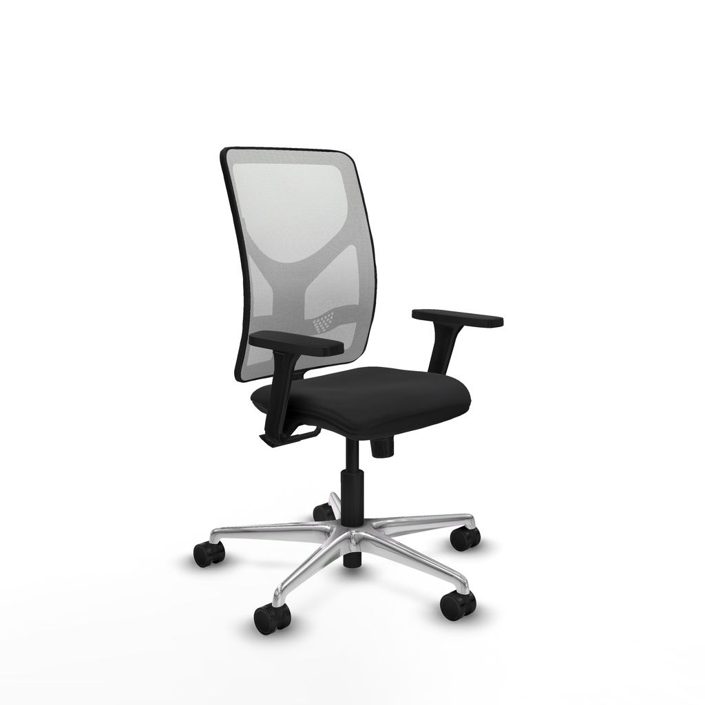 Motilla sincro malla blanca similpiel negro brazos 3D base aluminio  ruedas 65mm nailon