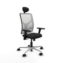 Motilla sincro malla blanca similpiel negro brazos 3D base aluminio cabecero fijo ruedas 65mm nailon