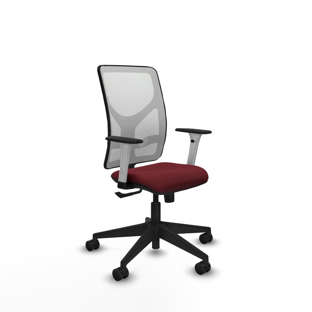 Motilla sincro malla blanca similpiel granate brazos blancos base piramidal  ruedas 65mm nailon