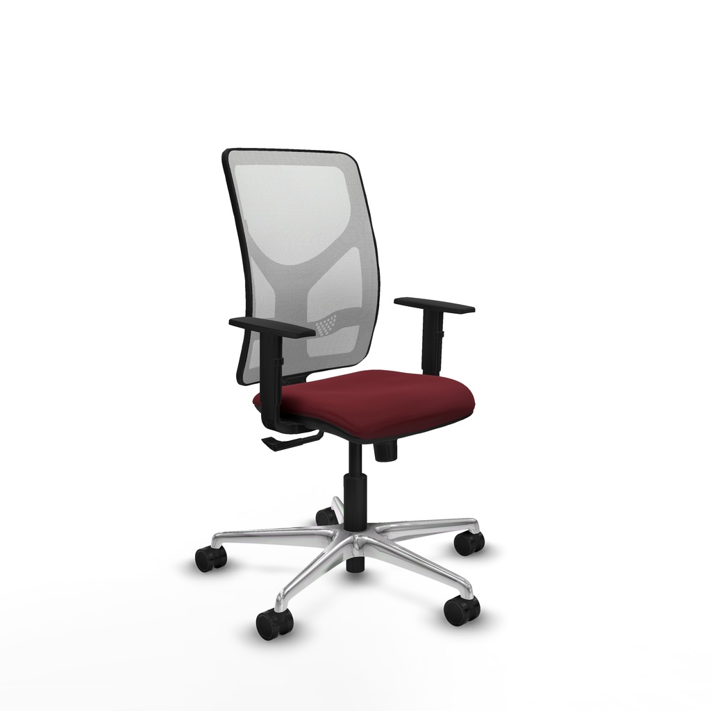 Motilla sincro malla blanca similpiel granate brazos 1D base aluminio  ruedas 65mm nailon