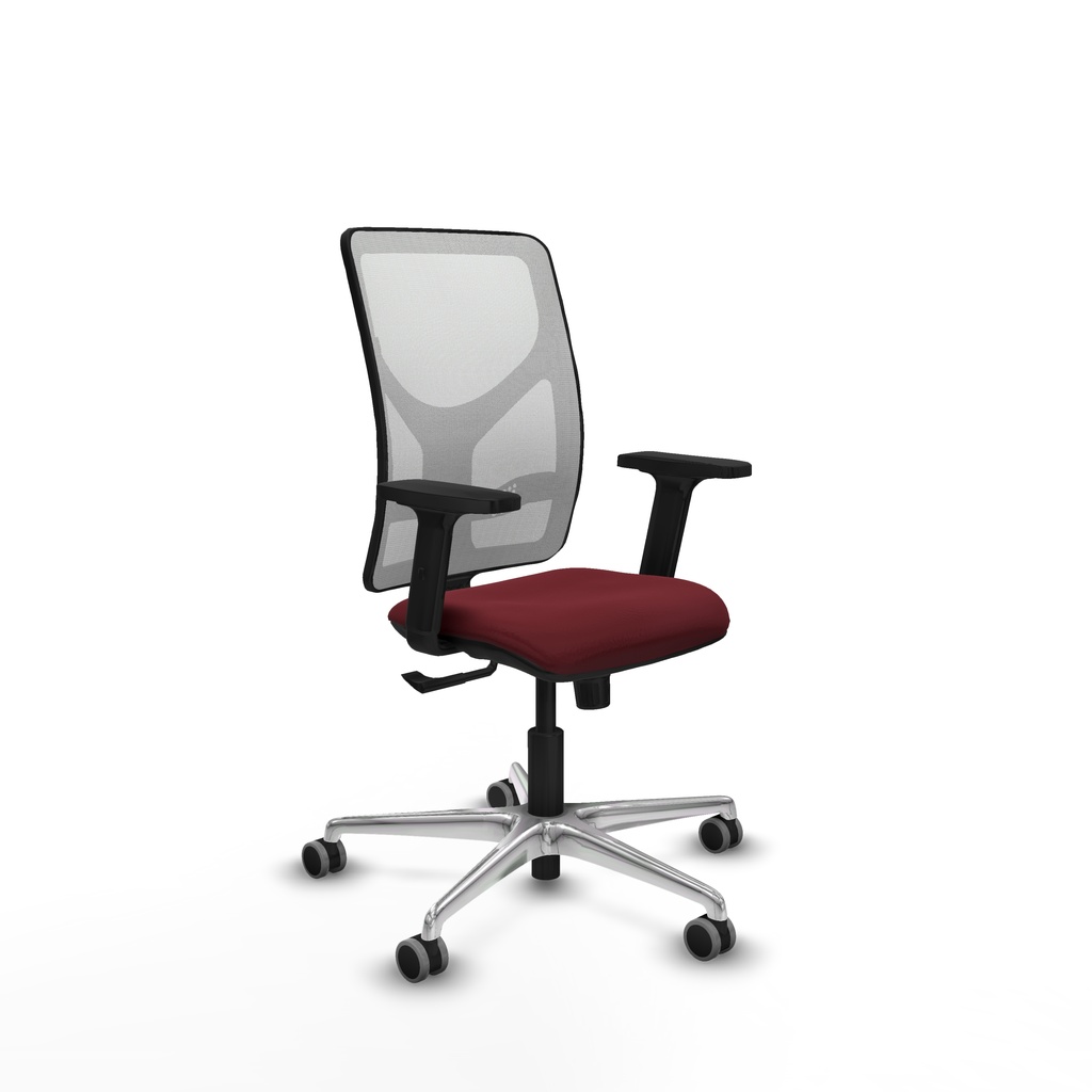 Motilla sincro malla blanca similpiel granate brazos 2D base aluminio  ruedas 65mm engomadas