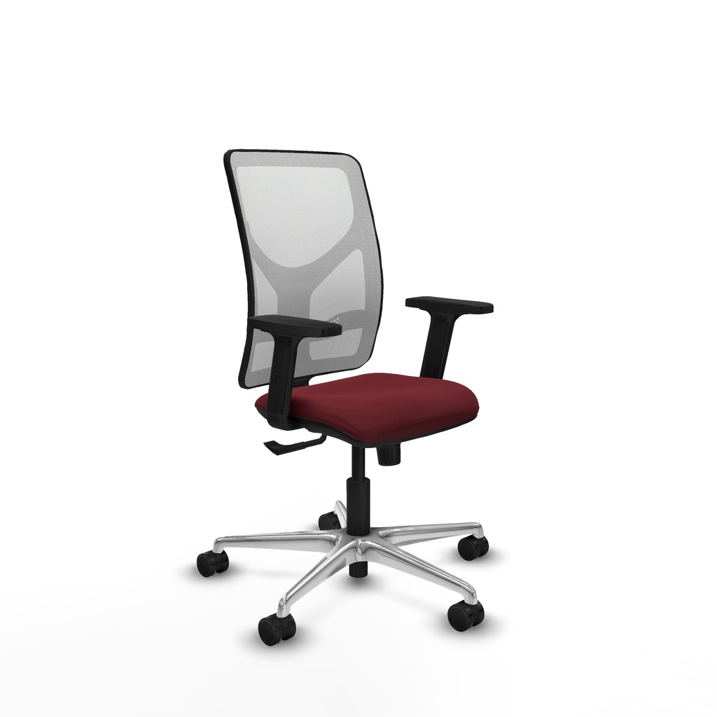 Motilla sincro malla blanca similpiel granate brazos 2D base aluminio  ruedas 65mm nailon