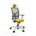 Motilla sincro malla gris bali amarillo brazos blancos base blanca cabecero fijo ruedas 65mm nailon