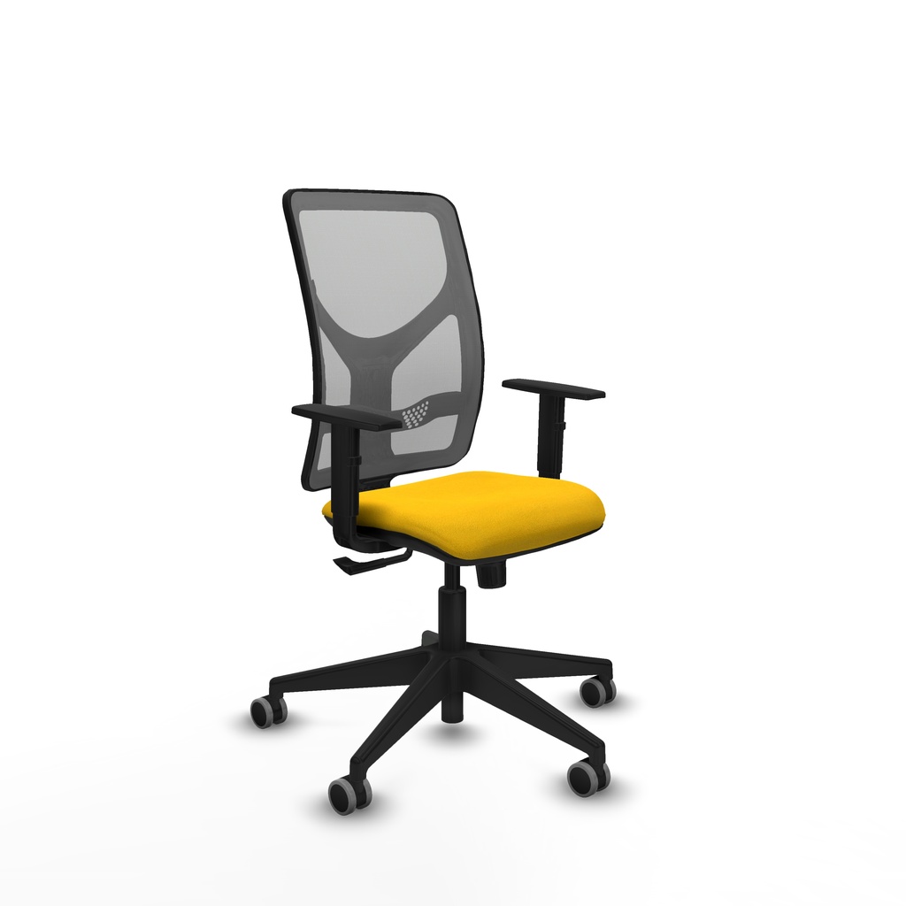 Motilla sincro malla gris bali amarillo brazos 1D base piramidal  ruedas 65mm engomadas