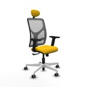 Motilla sincro malla gris bali amarillo brazos 2D base blanca cabecero fijo ruedas 65mm engomadas