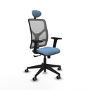 Motilla sincro malla gris bali azul cielo brazos 2D base piramidal cabecero fijo ruedas 65mm engomadas