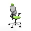 Motilla sincro malla gris bali pistacho brazos 2D base blanca cabecero fijo ruedas 65mm nailon