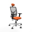 Motilla sincro malla gris bali naranja brazos 2D base blanca cabecero fijo ruedas 65mm engomadas
