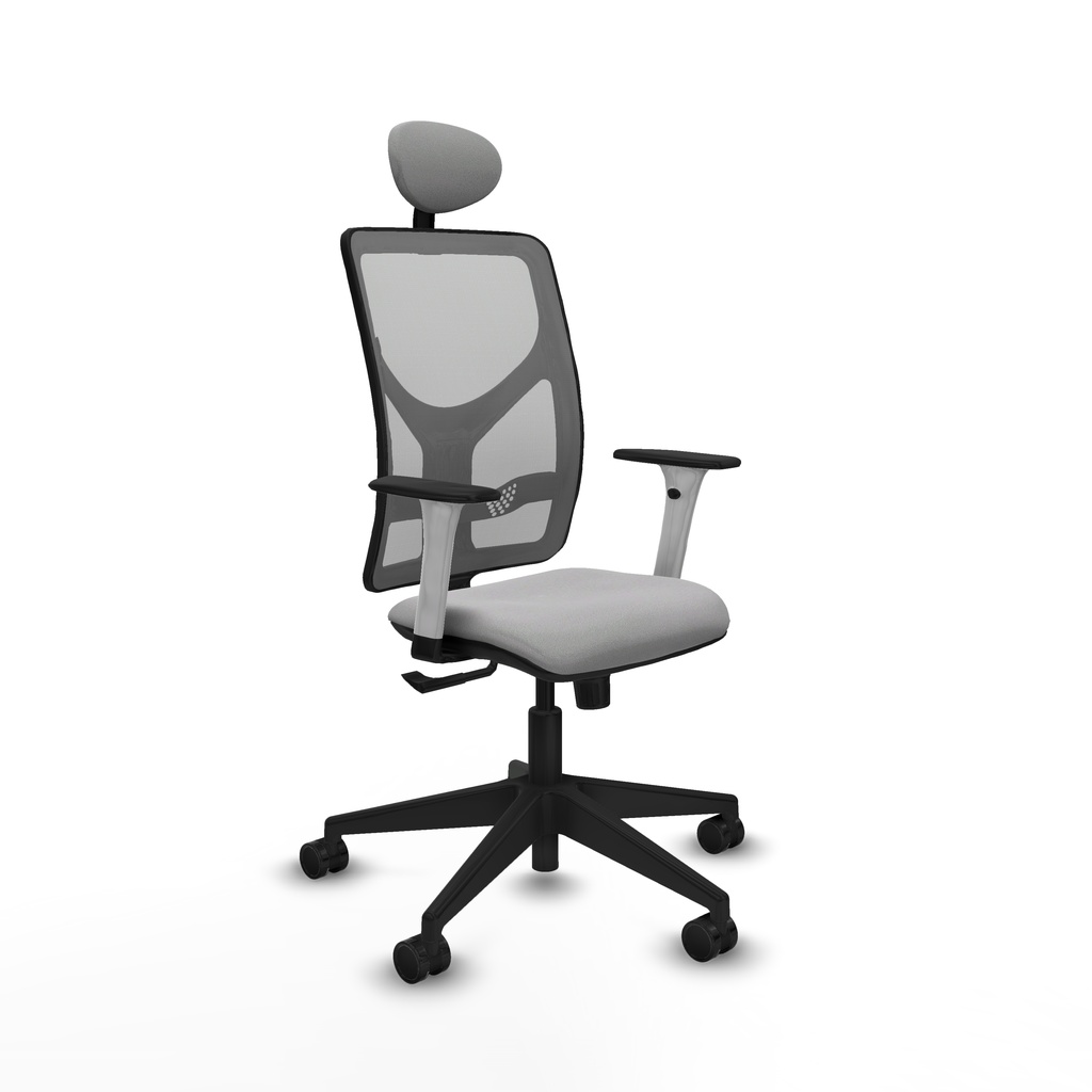 Motilla sincro malla gris bali gris claro brazos blancos base piramidal cabecero fijo ruedas 65mm nailon