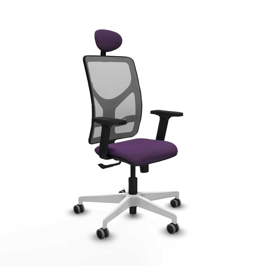Motilla sincro malla gris bali morado brazos 2D base blanca cabecero fijo ruedas 65mm engomadas