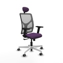 Motilla sincro malla gris bali morado brazos 2D base blanca cabecero fijo ruedas 65mm engomadas