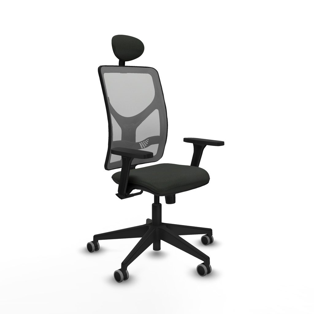 [21S2M3B840B3D066G1] Motilla sincro malla gris bali negro brazos 3D base piramidal cabecero fijo ruedas 65mm engomadas