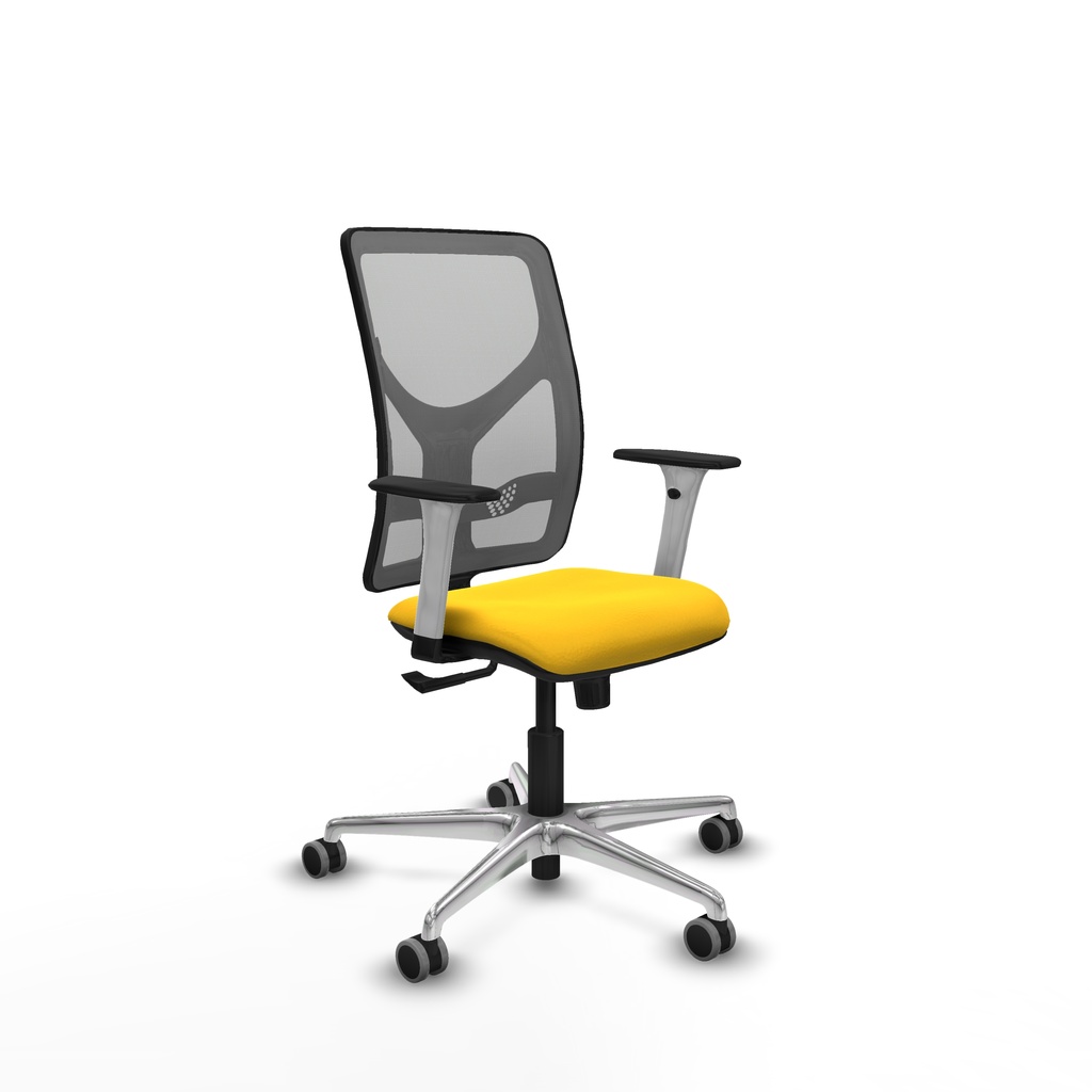 Motilla sincro malla gris similpiel amarillo brazos blancos base aluminio  ruedas 65mm engomadas