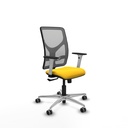Motilla sincro malla gris similpiel amarillo brazos blancos base aluminio  ruedas 65mm engomadas