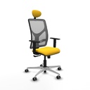 Motilla sincro malla gris similpiel amarillo brazos 1D base aluminio cabecero fijo ruedas 65mm engomadas