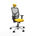 Motilla sincro malla gris similpiel amarillo brazos 1D base aluminio cabecero fijo ruedas 65mm nailon
