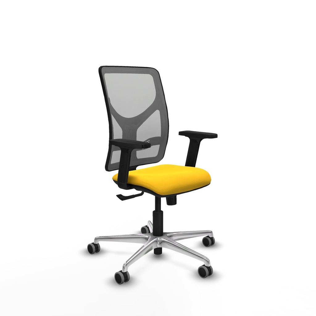 Motilla sincro malla gris similpiel amarillo brazos 2D base aluminio  ruedas 65mm engomadas