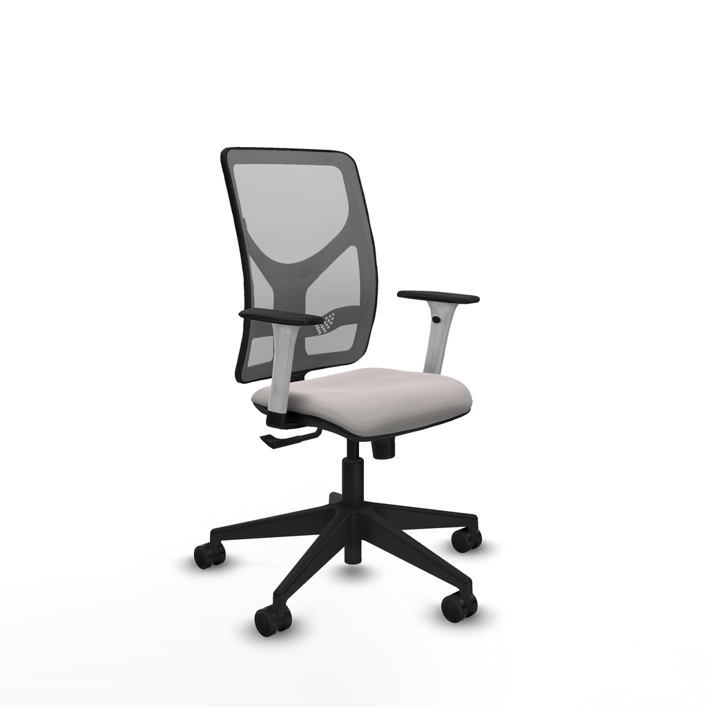 Motilla sincro malla gris similpiel blanco brazos blancos base piramidal  ruedas 65mm nailon