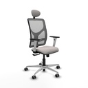 Motilla sincro malla gris similpiel blanco brazos blancos base aluminio cabecero fijo ruedas 65mm engomadas