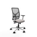 Motilla sincro malla gris similpiel blanco brazos blancos base aluminio  ruedas 65mm nailon