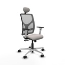 Motilla sincro malla gris similpiel blanco brazos blancos base aluminio cabecero fijo ruedas 65mm nailon
