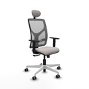 Motilla sincro malla gris similpiel blanco brazos 1D base blanca cabecero fijo ruedas 65mm engomadas
